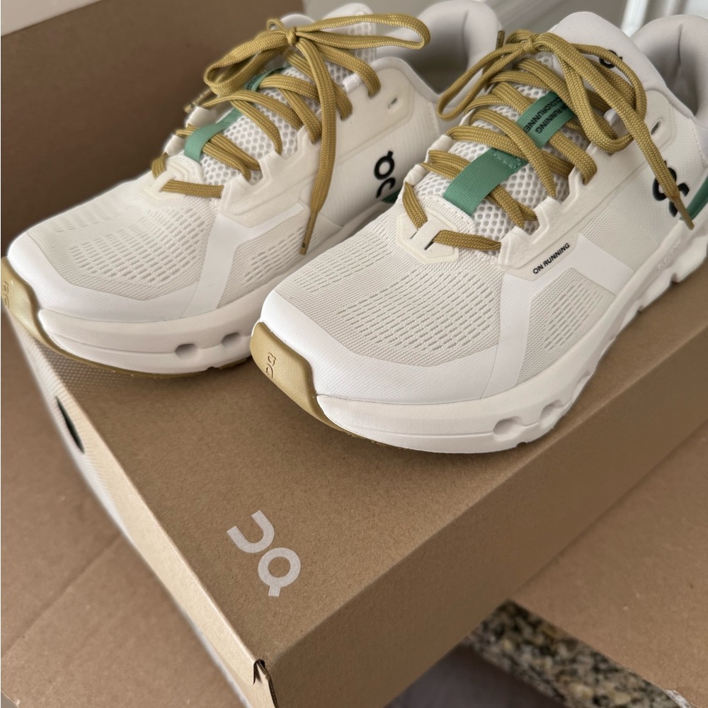 On Running Women's Sneakers - White with Green and Gold - Picture 2 of 5